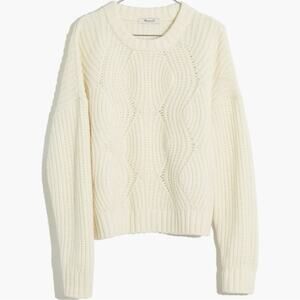 Madewell Everett Rib-Play Pullover Sweater in Antique Cream, Wool Alpaca, Size S